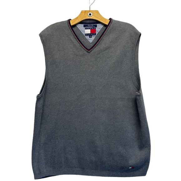 Tommy Hilfiger Mens XL Grey Gray Vest Knit Collegiate Preppy EUC - Picture 1 of 8